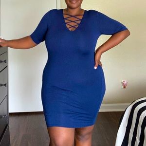 Blue strappy bodycon dress